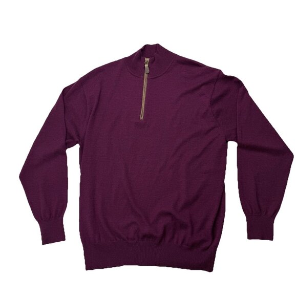 Orvis Mens L Purple Wool 1/4 Zip Up Long Sleeve Pullover Sweater - Picture 1 of 7